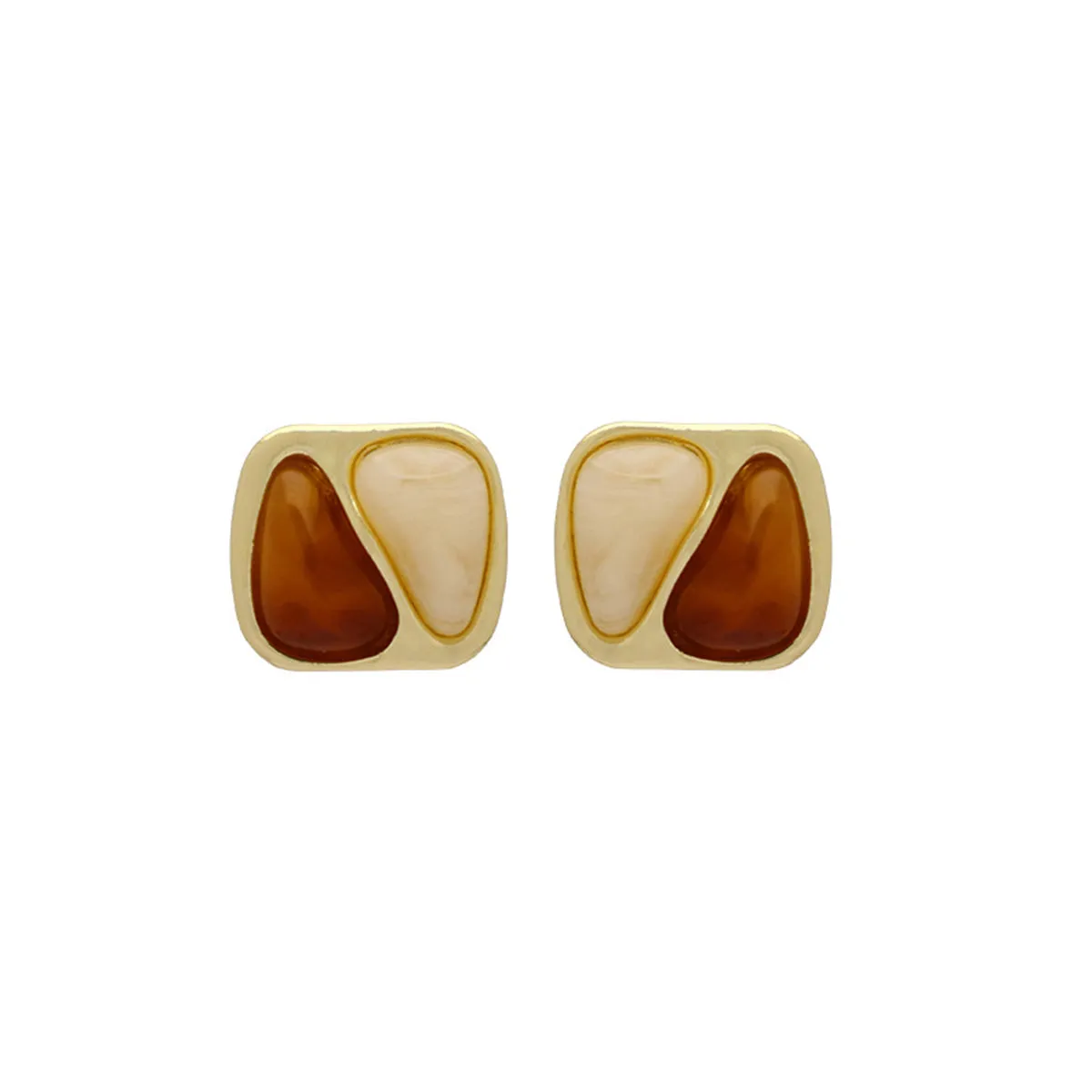 Brown Resin & 18K Gold-Plated Square Stud Earrings