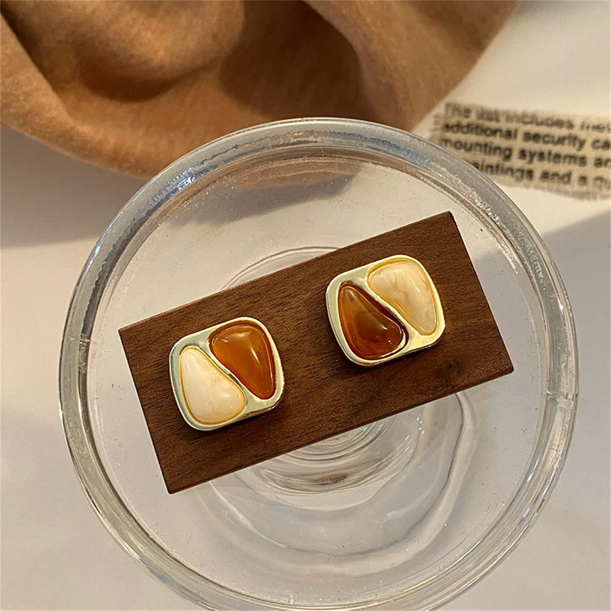 Brown Resin & 18K Gold-Plated Square Stud Earrings