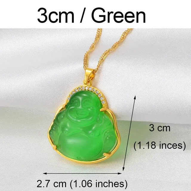 Buddha Pendant Necklaces Women Pink/White/Green Amulet Chinese Style