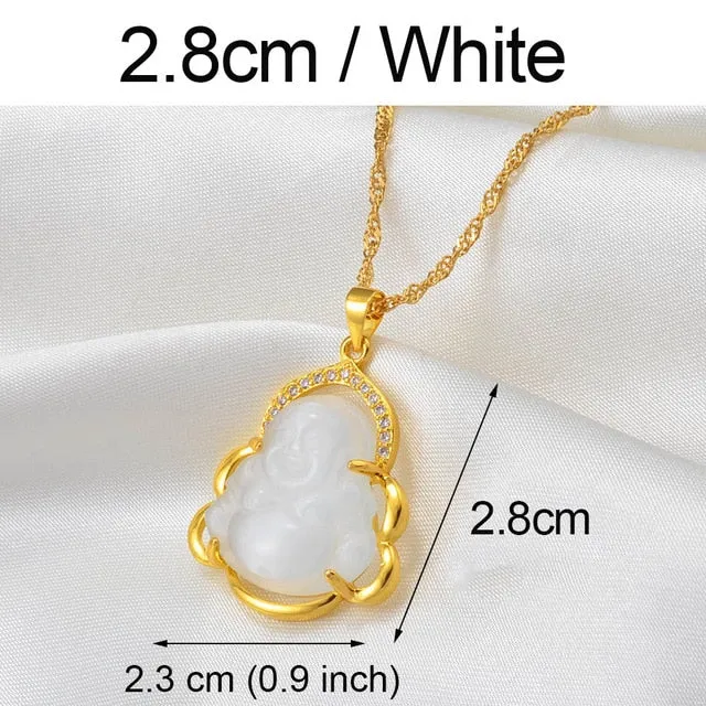 Buddha Pendant Necklaces Women Pink/White/Green Amulet Chinese Style