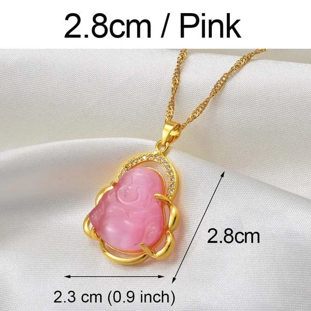 Buddha Pendant Necklaces Women Pink/White/Green Amulet Chinese Style