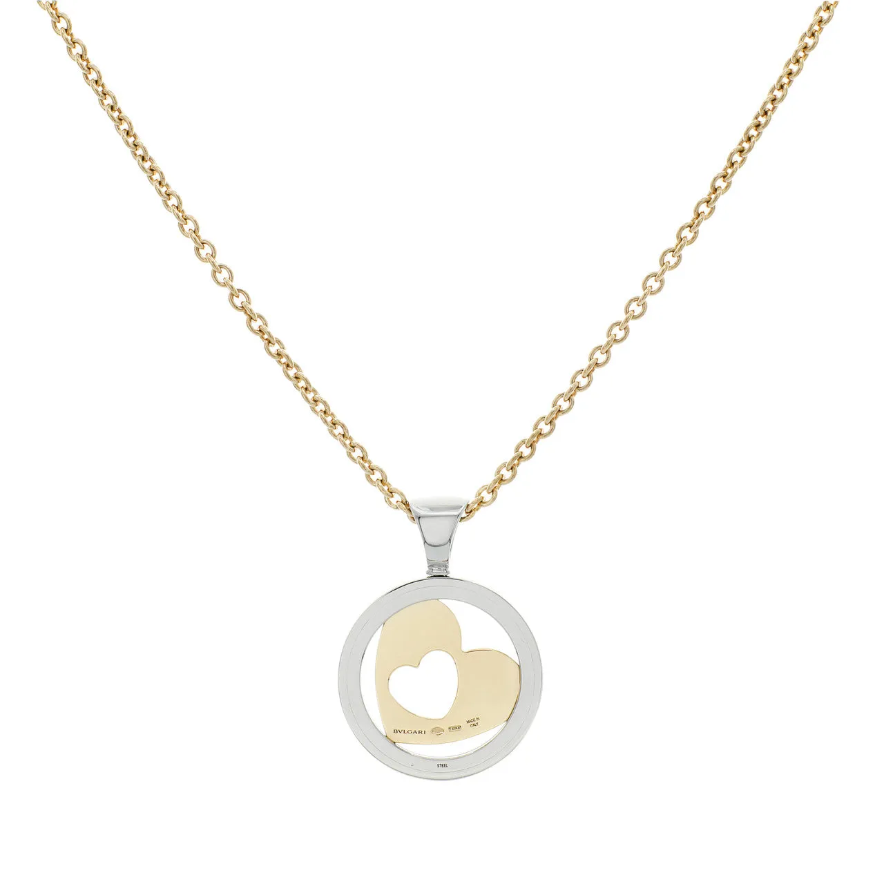 Bulgari 18K Yellow Gold & Stainless Steel Tondo Heart Pendant Necklace