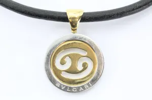 Bulgari Tondo Cancer Zodiac 18K Gold, Stainless Steel Pendant & Leather Necklace