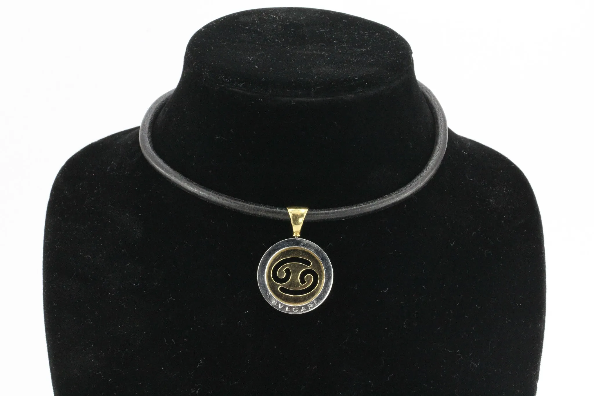 Bulgari Tondo Cancer Zodiac 18K Gold, Stainless Steel Pendant & Leather Necklace