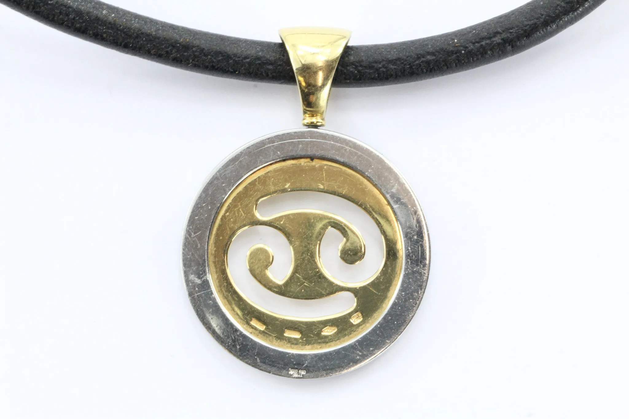 Bulgari Tondo Cancer Zodiac 18K Gold, Stainless Steel Pendant & Leather Necklace