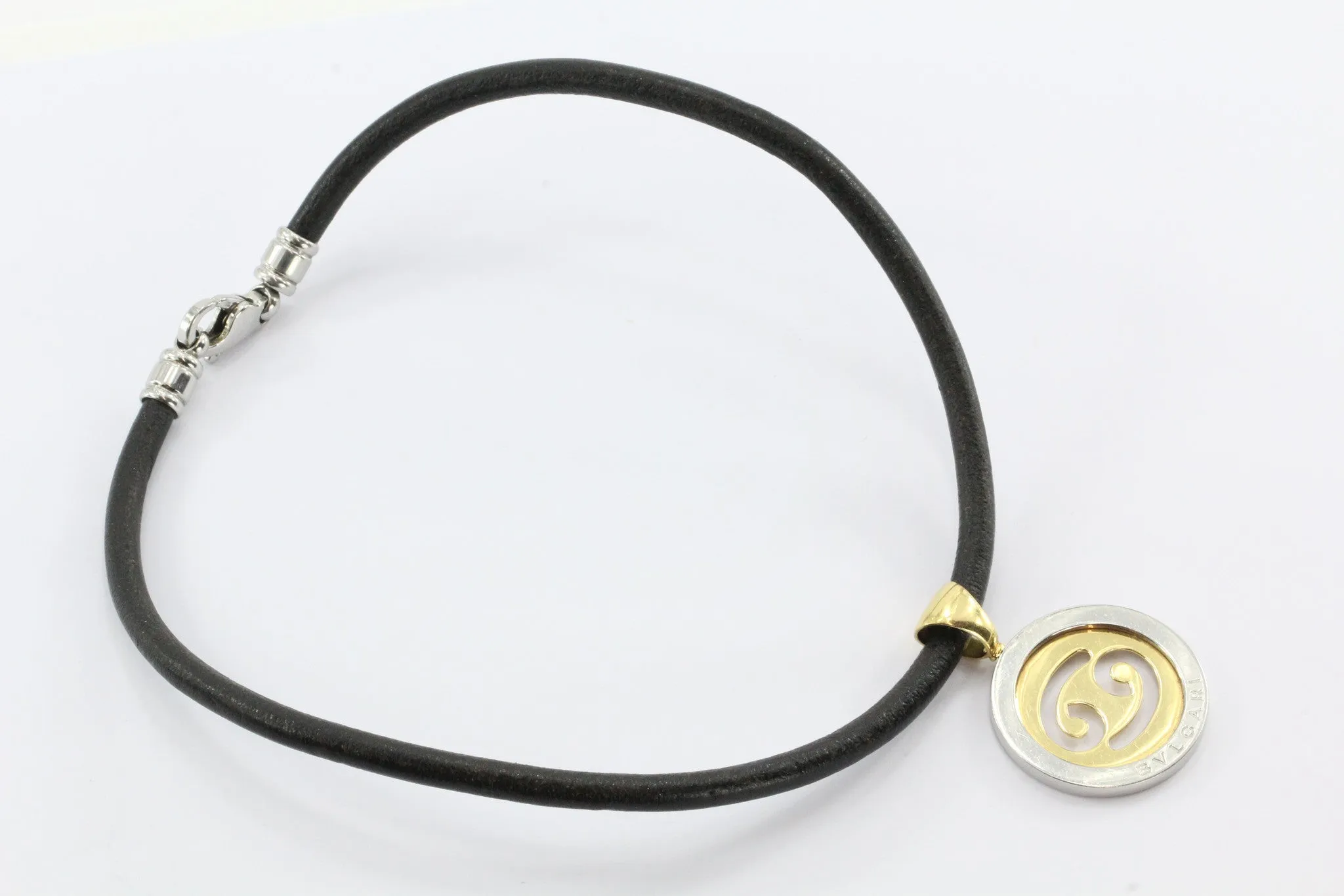 Bulgari Tondo Cancer Zodiac 18K Gold, Stainless Steel Pendant & Leather Necklace