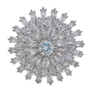 Burst Star Transparent Brooch – Large Round Design with Shimmering Starry Effect – Elegant Copper Brooch for Women
