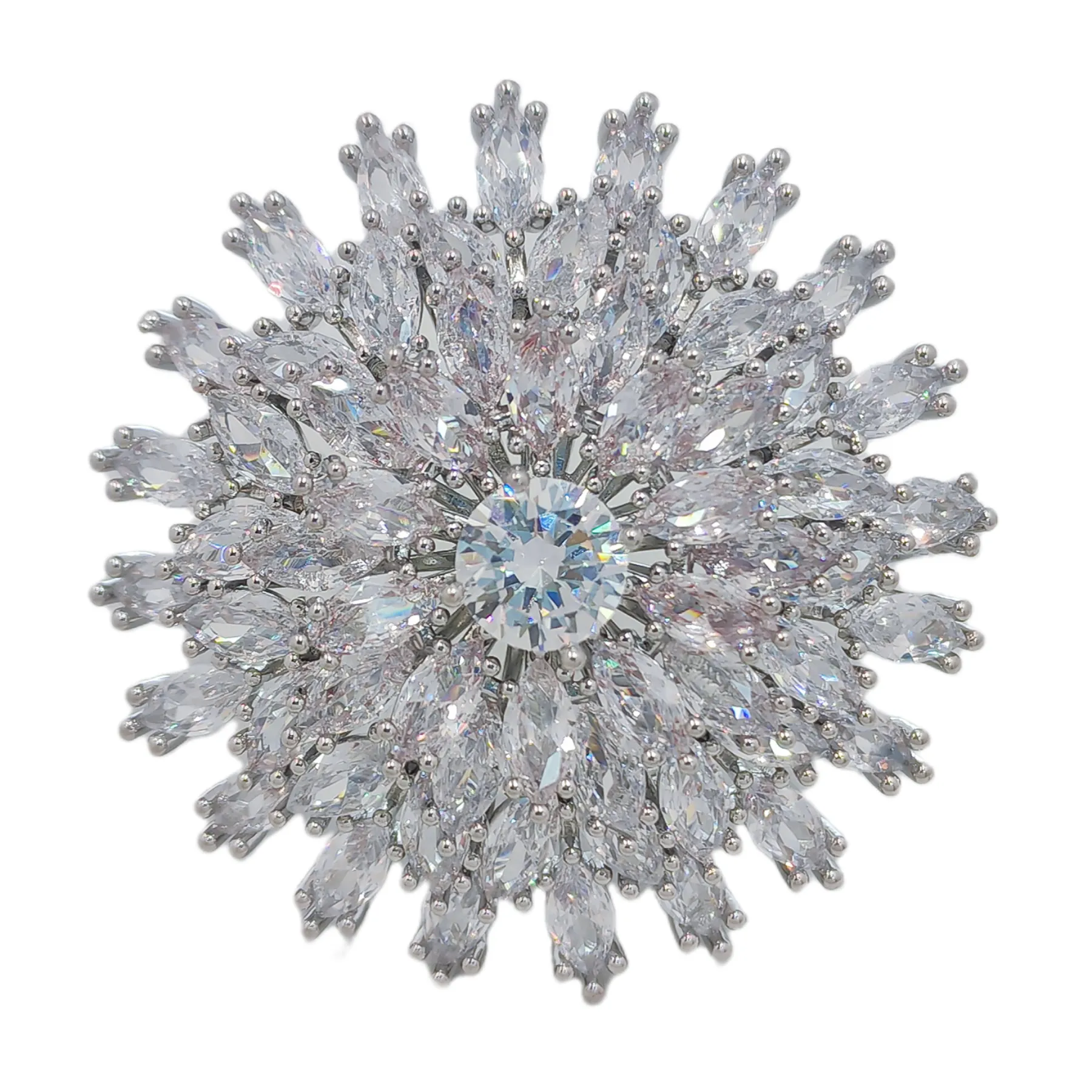 Burst Star Transparent Brooch – Large Round Design with Shimmering Starry Effect – Elegant Copper Brooch for Women