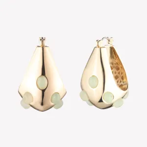 CABOCHON TEARDROP HOOP EARRINGS - JADE