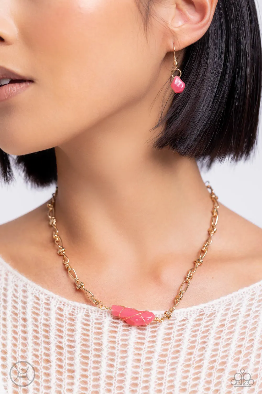 Cavern Class - Pink - Gold Wire Wrapped Stone Paparazzi Choker Necklace