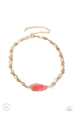 Cavern Class - Pink - Gold Wire Wrapped Stone Paparazzi Choker Necklace