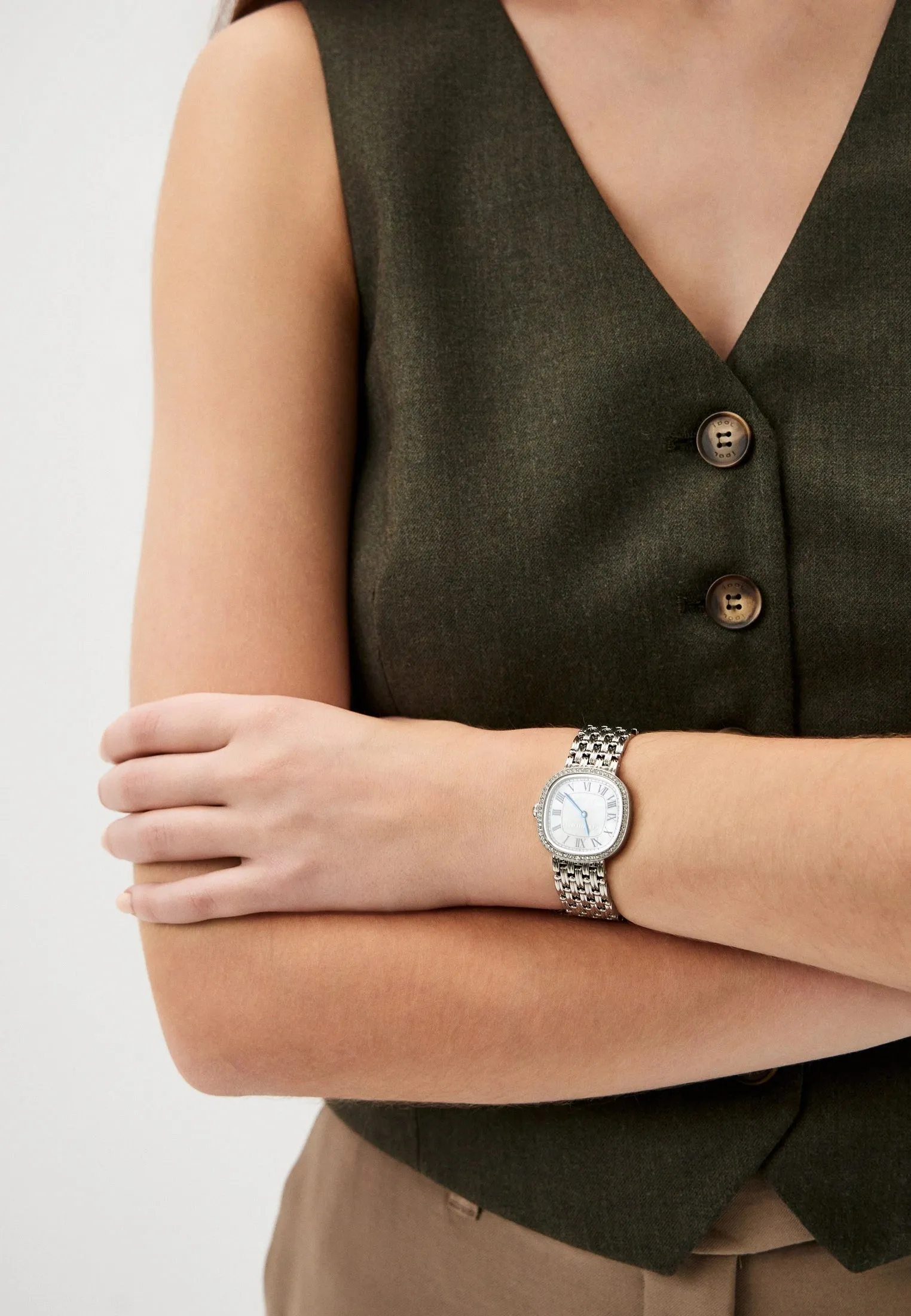 Cerruti Gresta Ladies White Mother-of-Pearl Dial Stainless Steel Watch