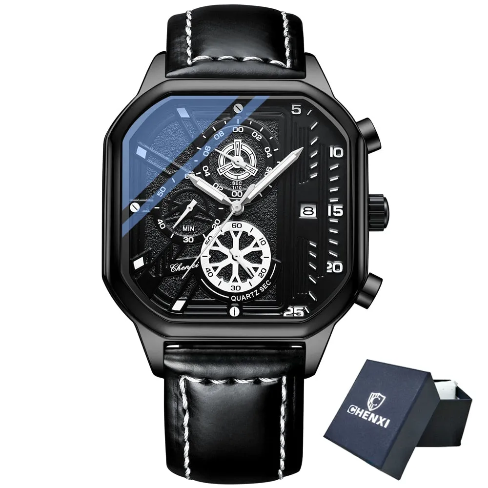 CHENXI Classic Mens Watches Top Luxury Brand Square Dial Date Quartz Wrist Watch Men Waterproof Sport Clock Chronograph