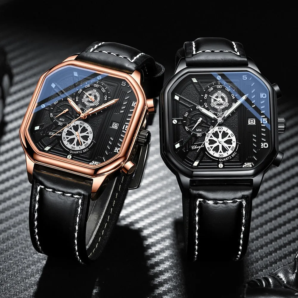 CHENXI Classic Mens Watches Top Luxury Brand Square Dial Date Quartz Wrist Watch Men Waterproof Sport Clock Chronograph