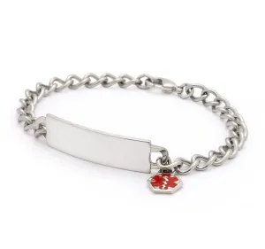 Childrens Medilog ID Stainless Steel Bracelet and Plaque with Dangling Charm
