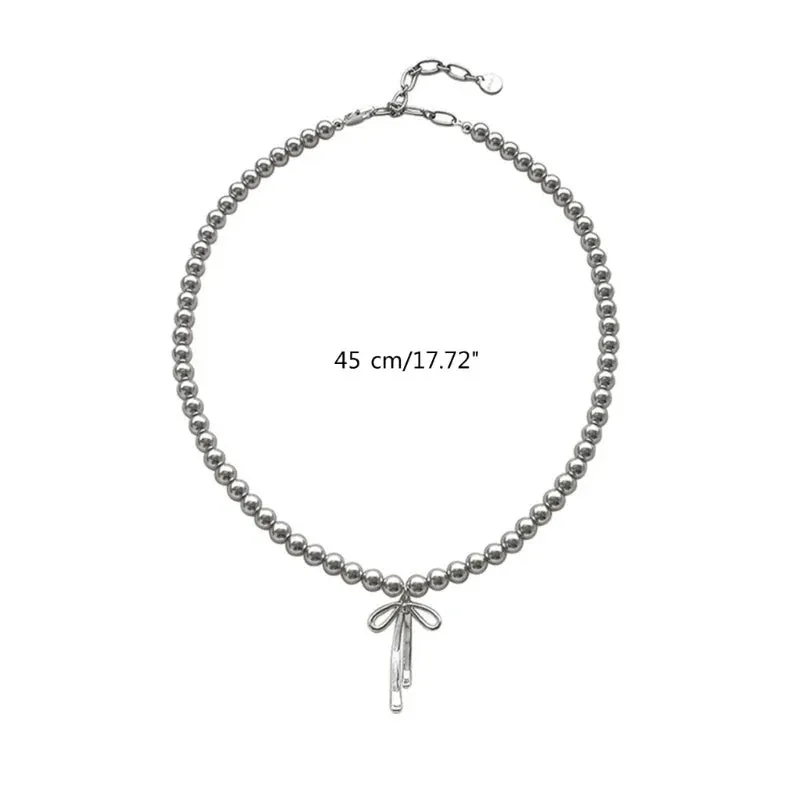 Choker Pendant Graceful Bowknot Pendant Choker Necklace with Gray Pearls Neck