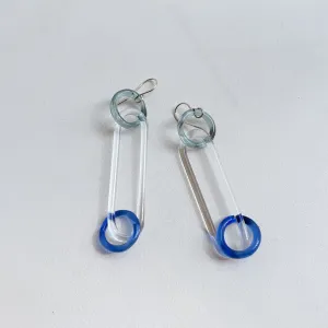 Circle Oval Chain Earrings - Blues