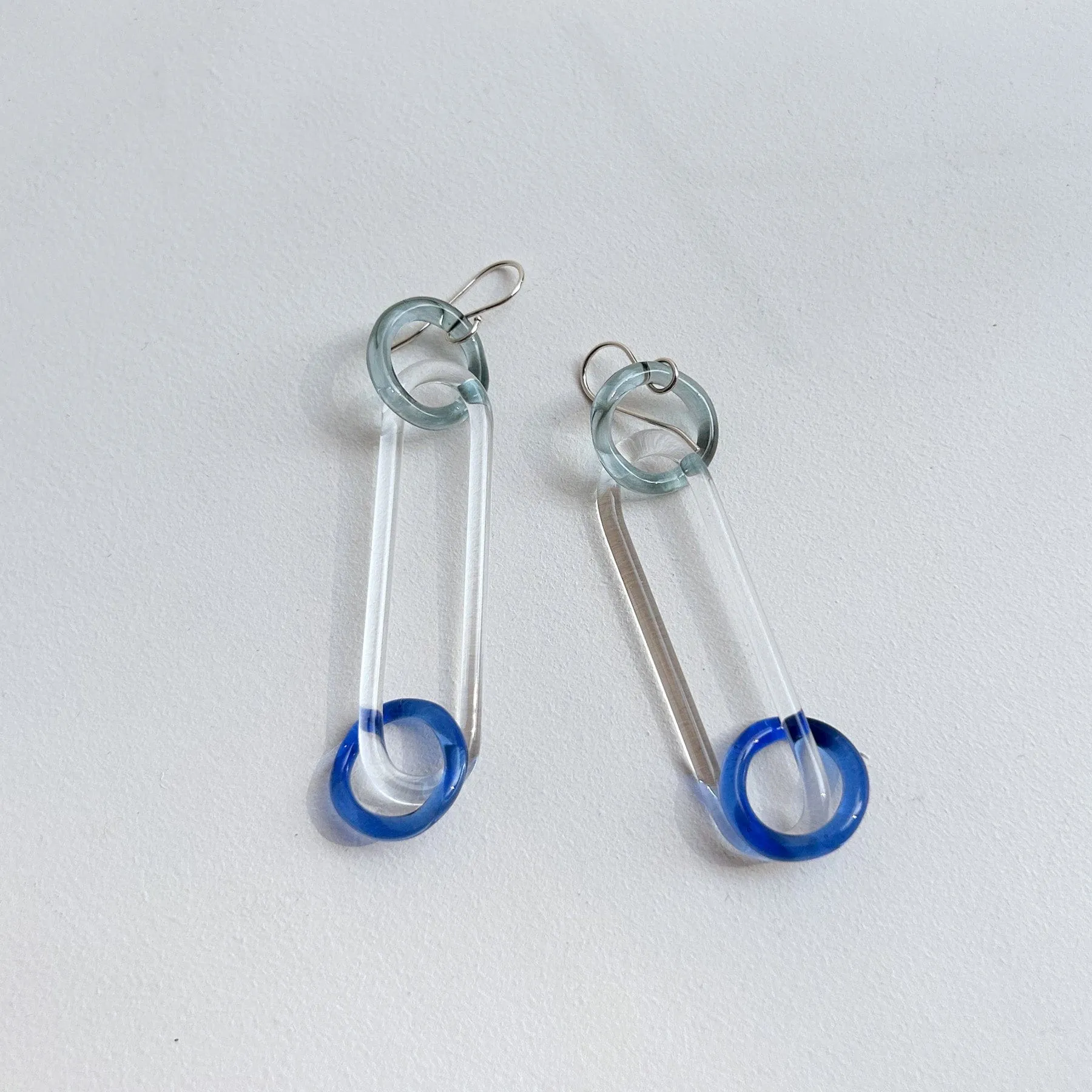 Circle Oval Chain Earrings - Blues