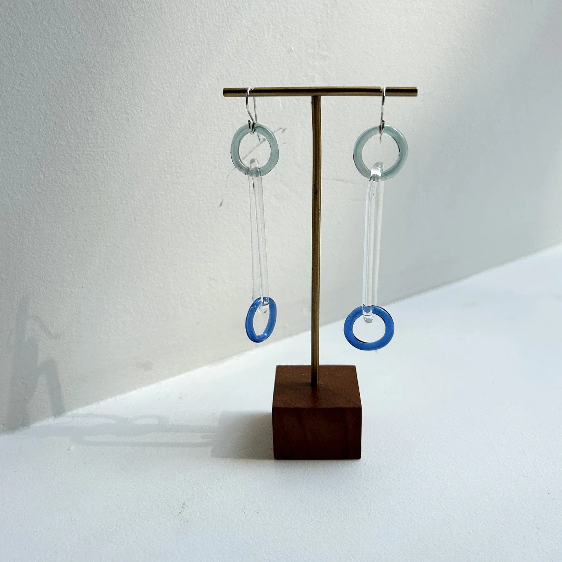 Circle Oval Chain Earrings - Blues