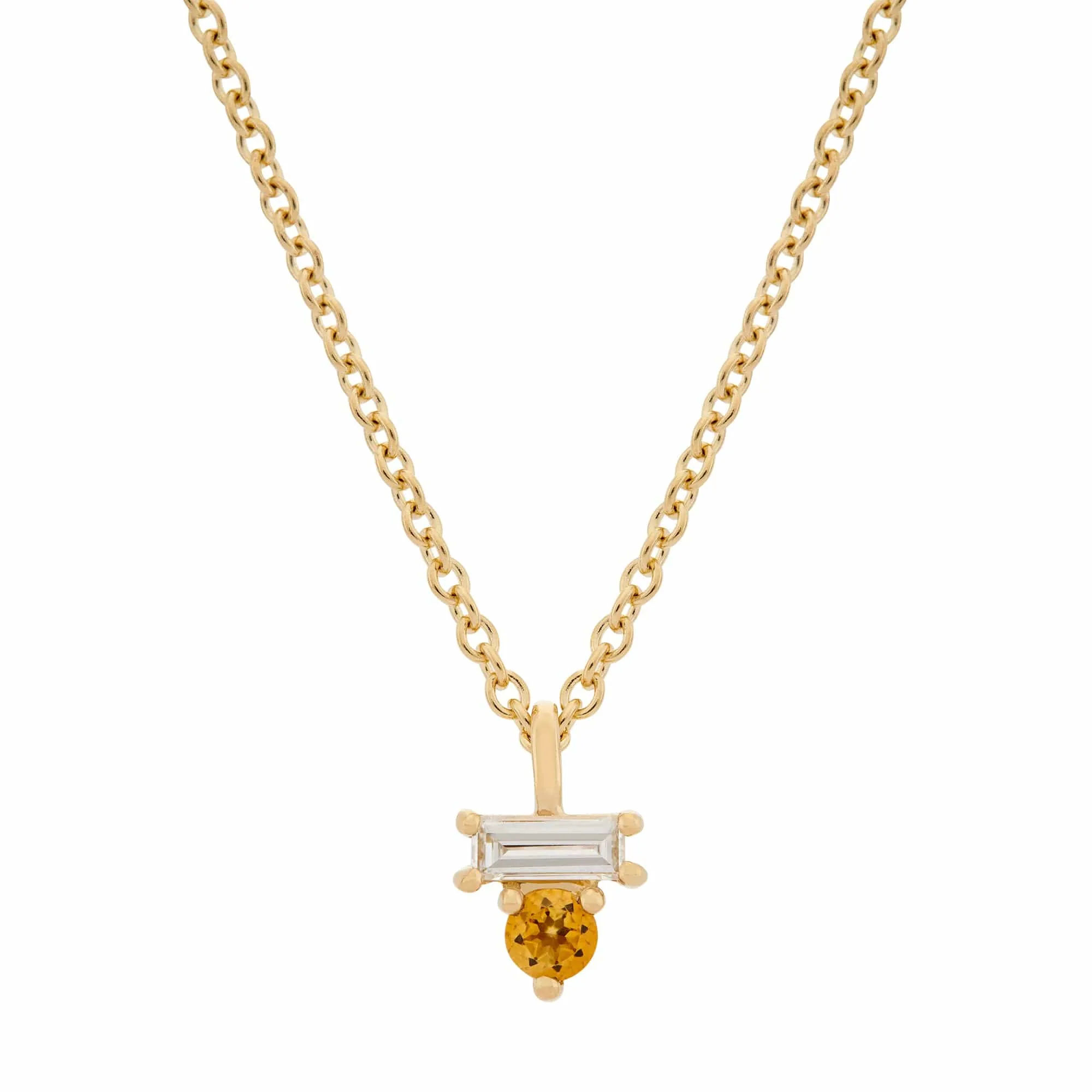 Citrine & Diamond Baguette Necklace