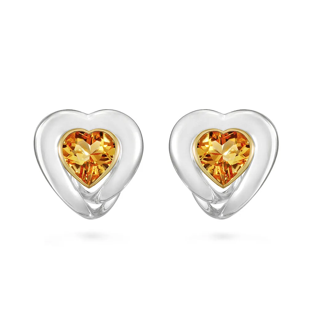 Citrine Heart Earrings in Yellow Gold and Sterling Silver