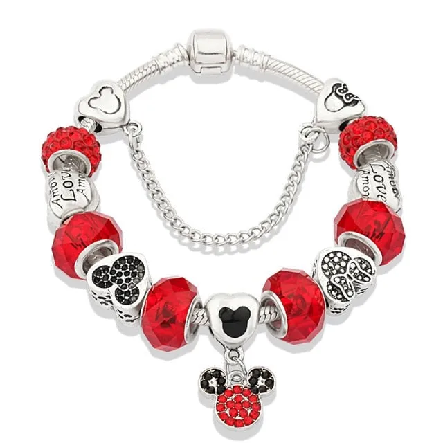 Classic Red Crystal Minnie Pendant Bracelet