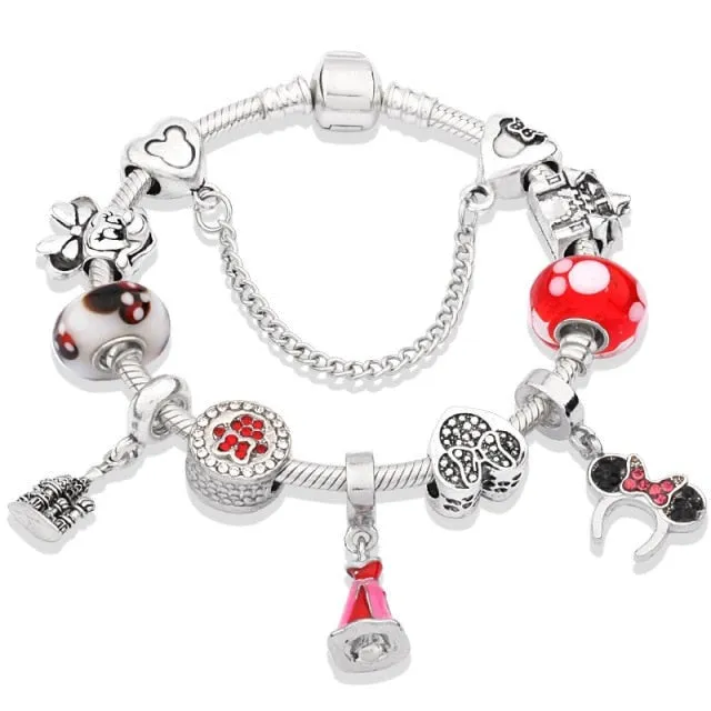 Classic Red Crystal Minnie Pendant Bracelet