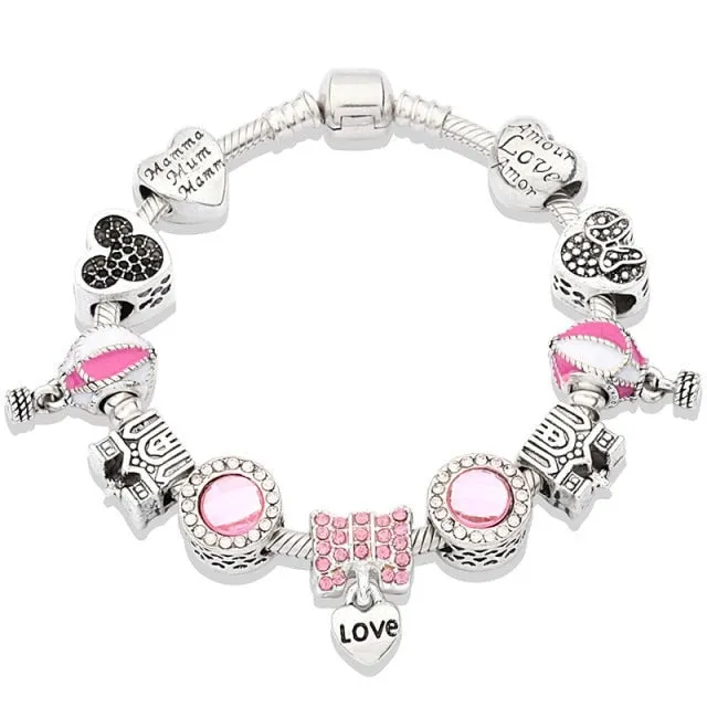 Classic Red Crystal Minnie Pendant Bracelet