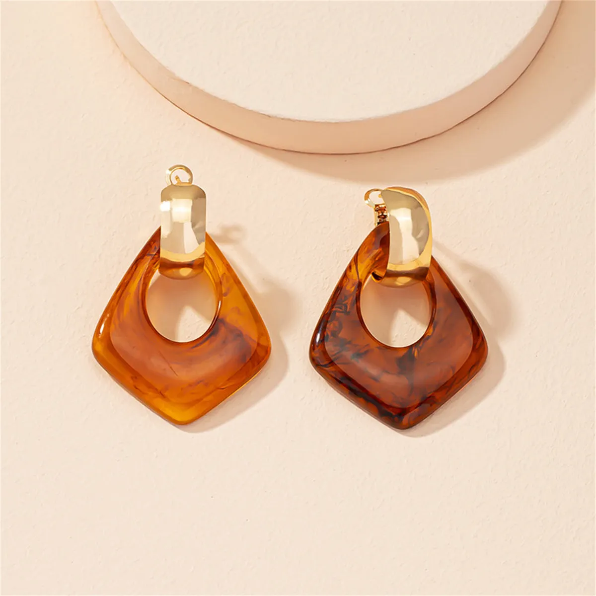 Coffee Resin & 18K Gold-Plated Rhombus Dangle Earring