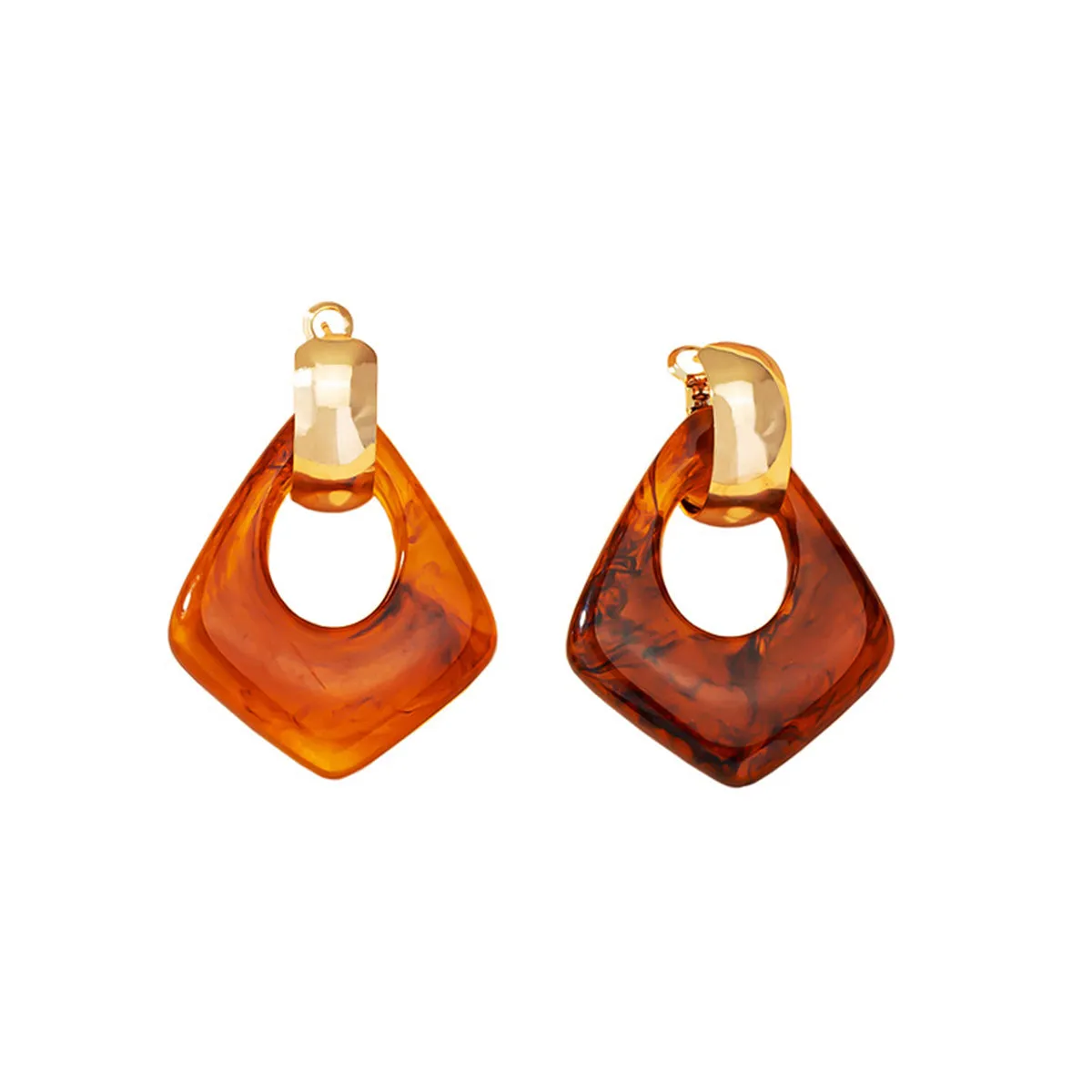 Coffee Resin & 18K Gold-Plated Rhombus Dangle Earring