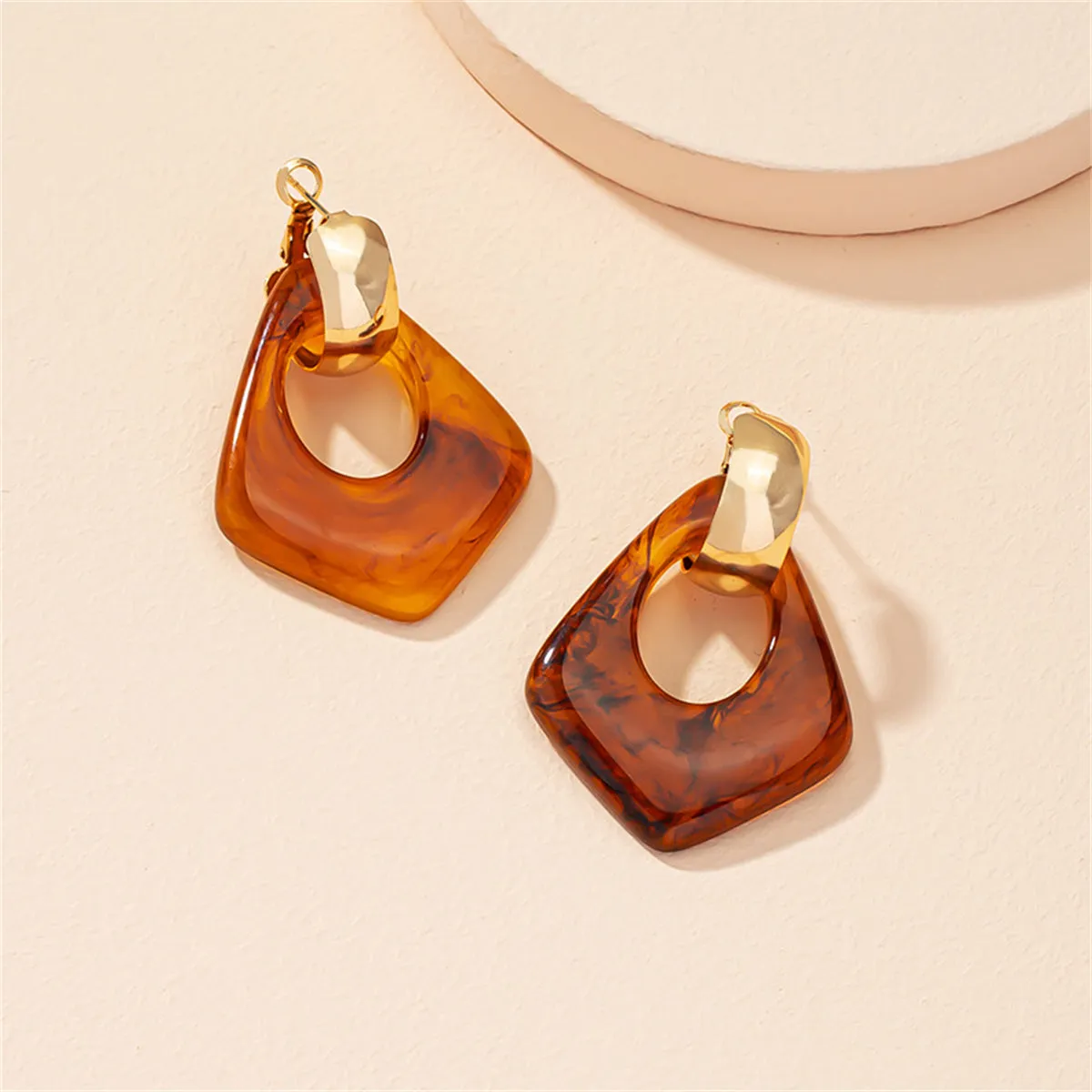 Coffee Resin & 18K Gold-Plated Rhombus Dangle Earring