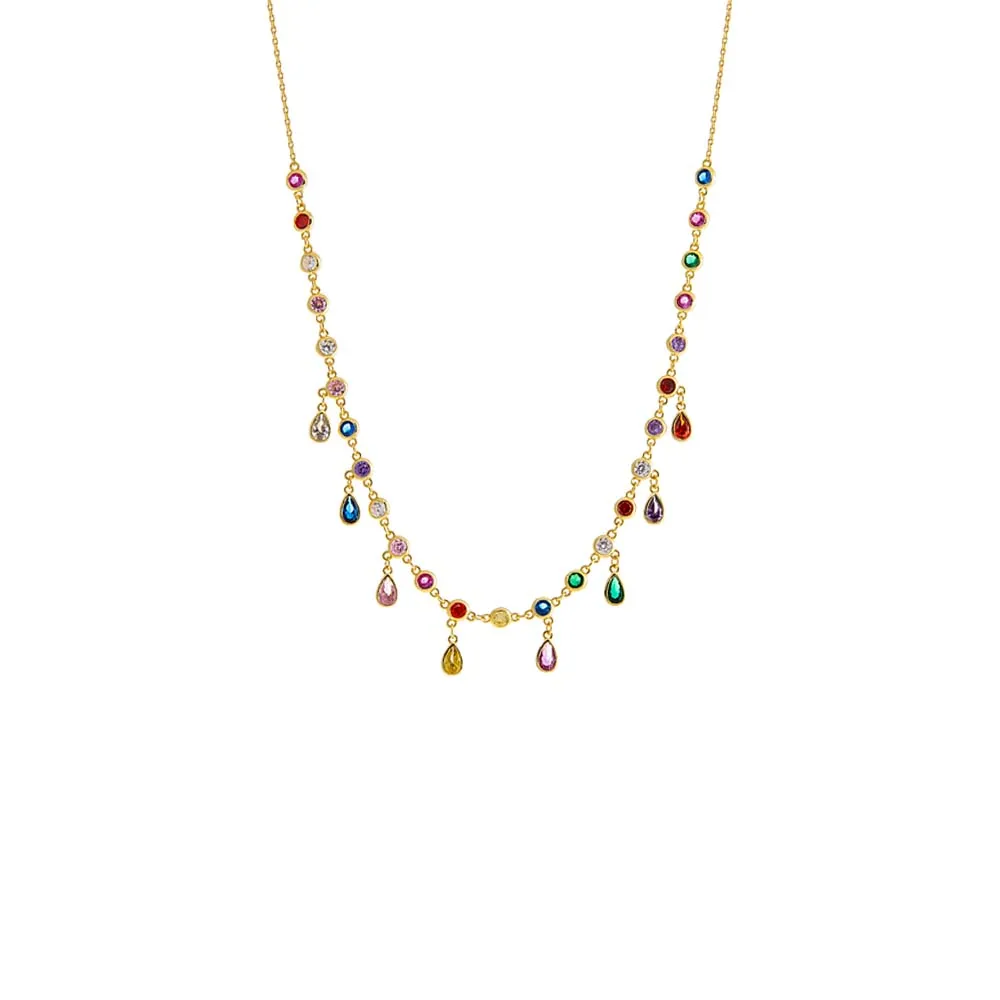 Colored Dangling Bezel Teardrops Necklace
