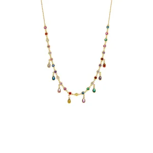 Colored Dangling Bezel Teardrops Necklace