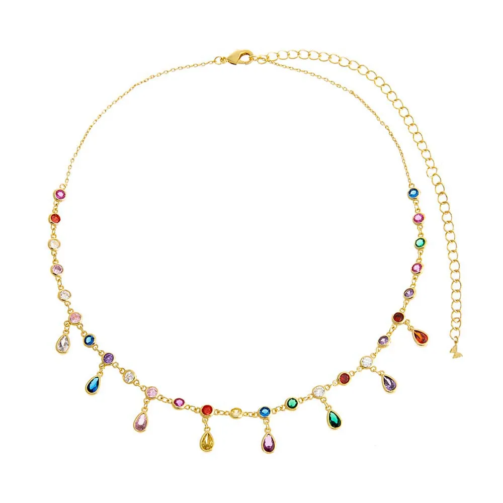 Colored Dangling Bezel Teardrops Necklace