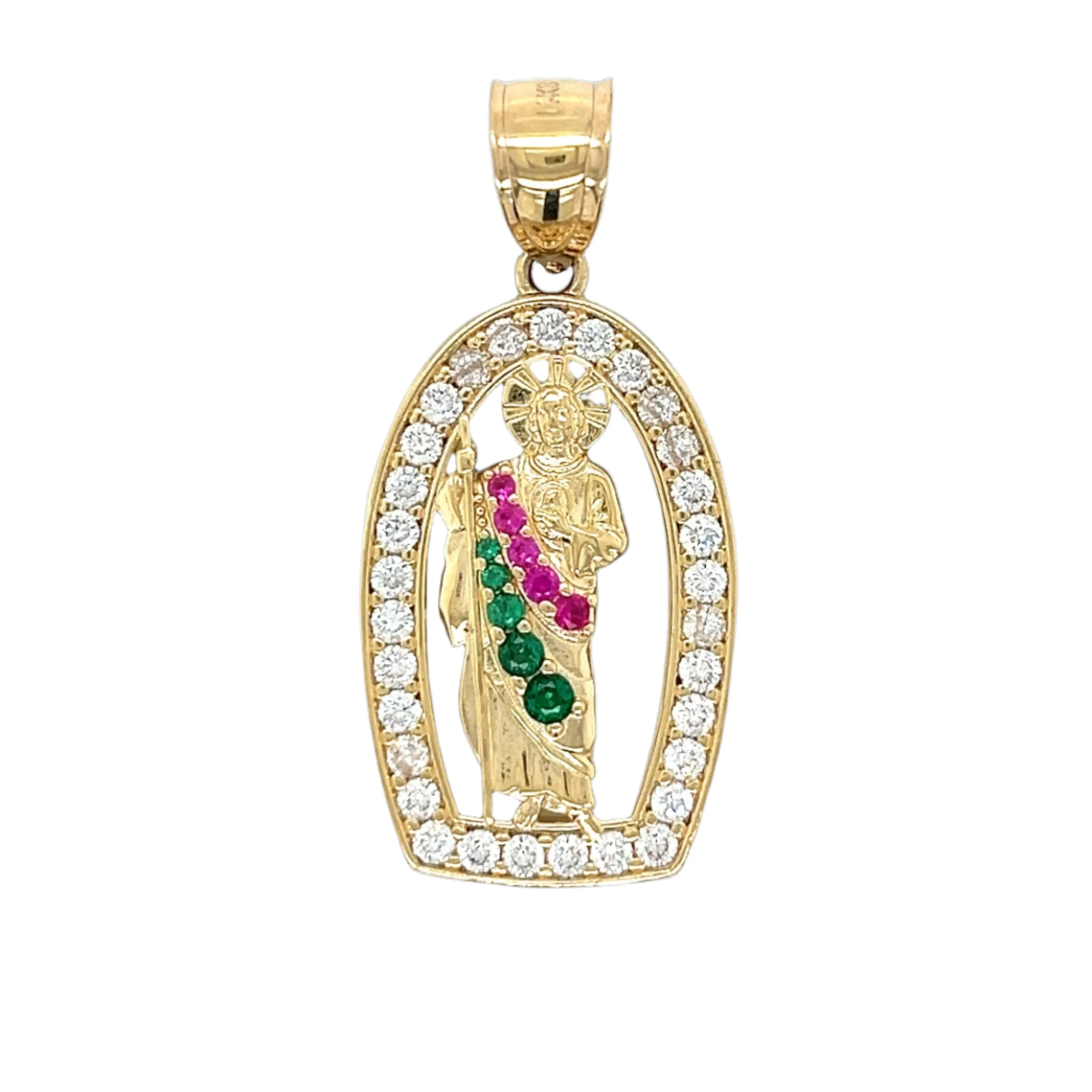 Colorful 14K Gold San Judas Pendant