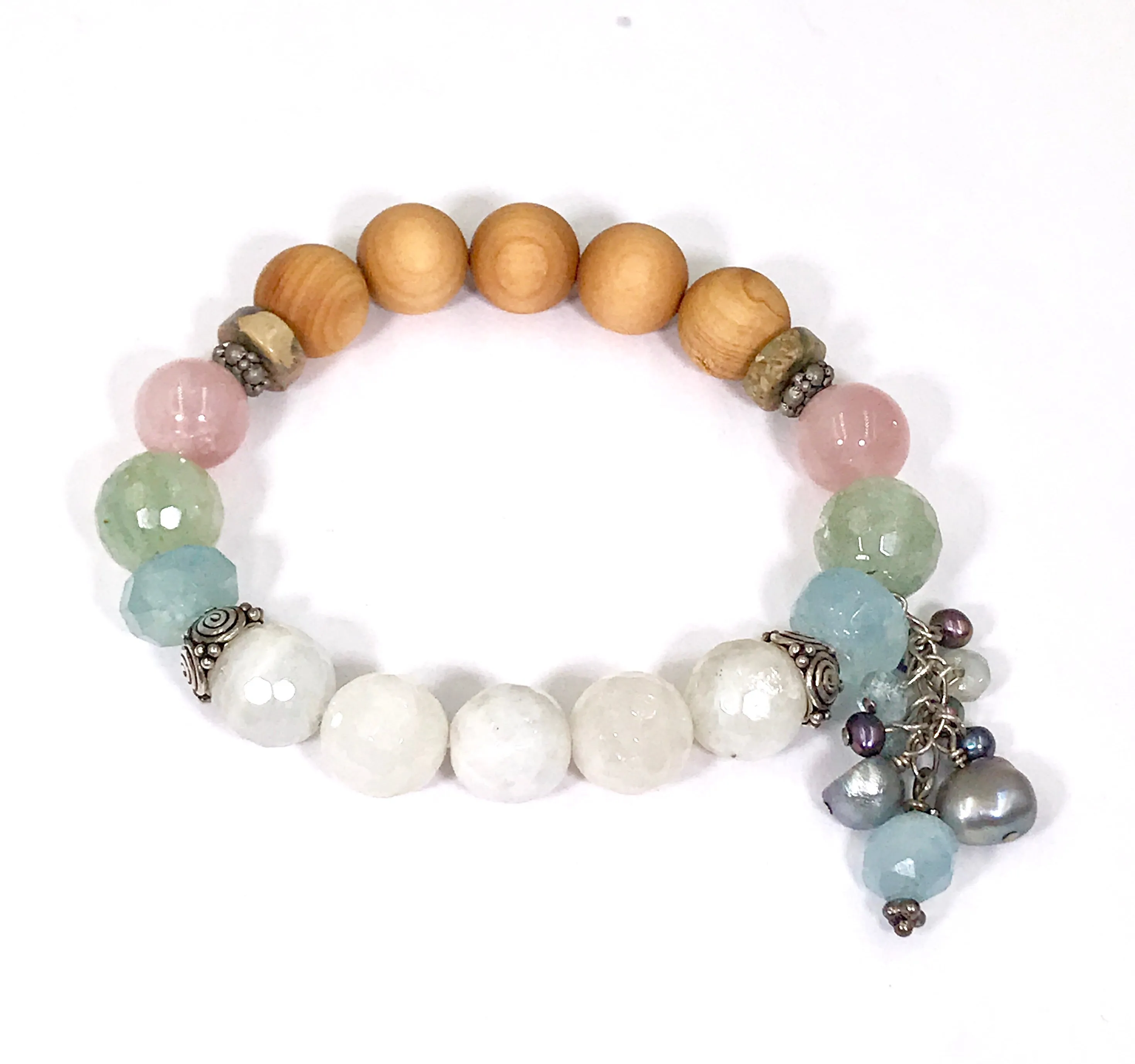 Colorful Pastel Stretch Stacking Bracelet Set of 3 Rose Quartz Moonstone Sandalwood