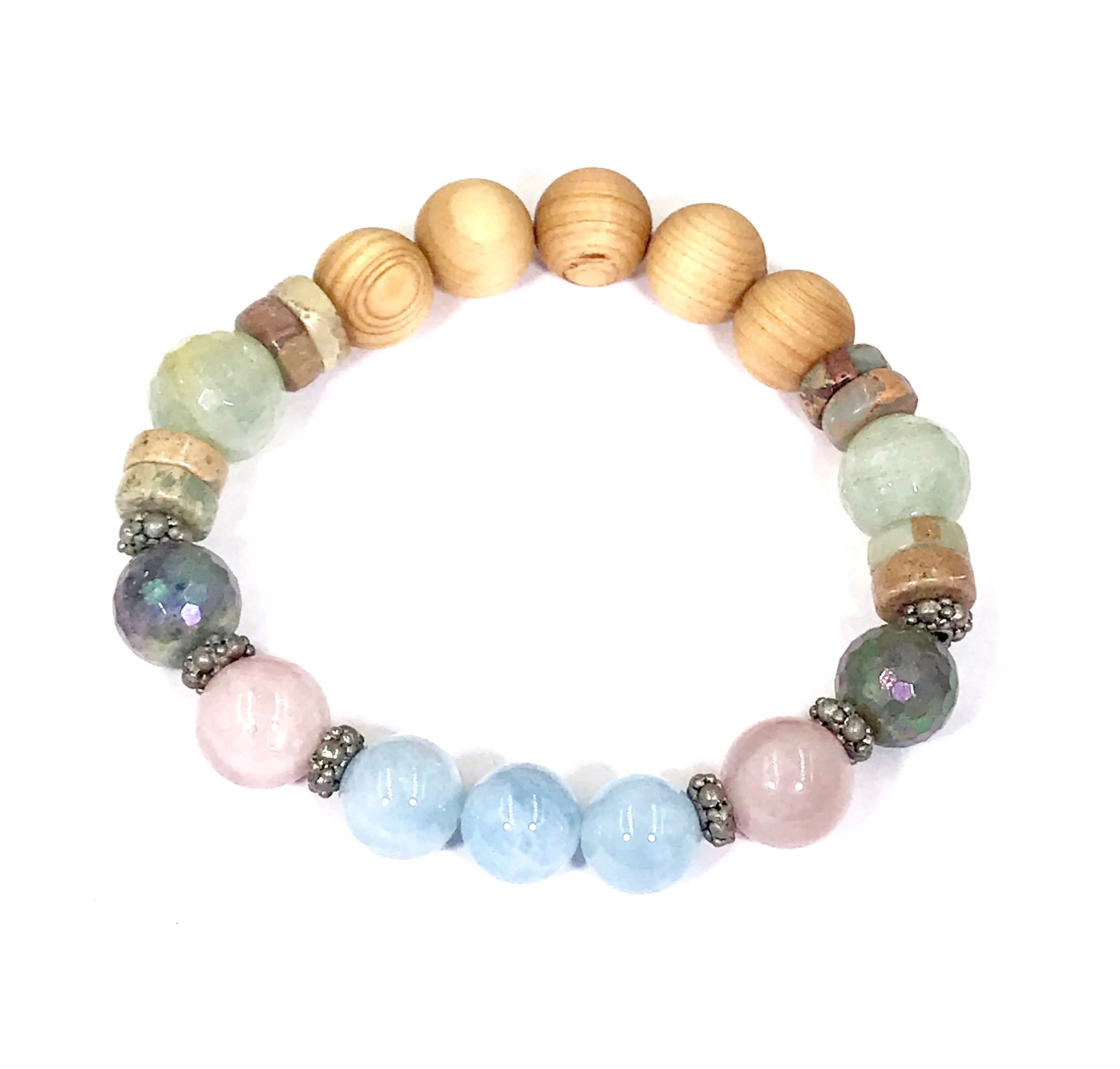 Colorful Pastel Stretch Stacking Bracelet Set of 3 Rose Quartz Moonstone Sandalwood