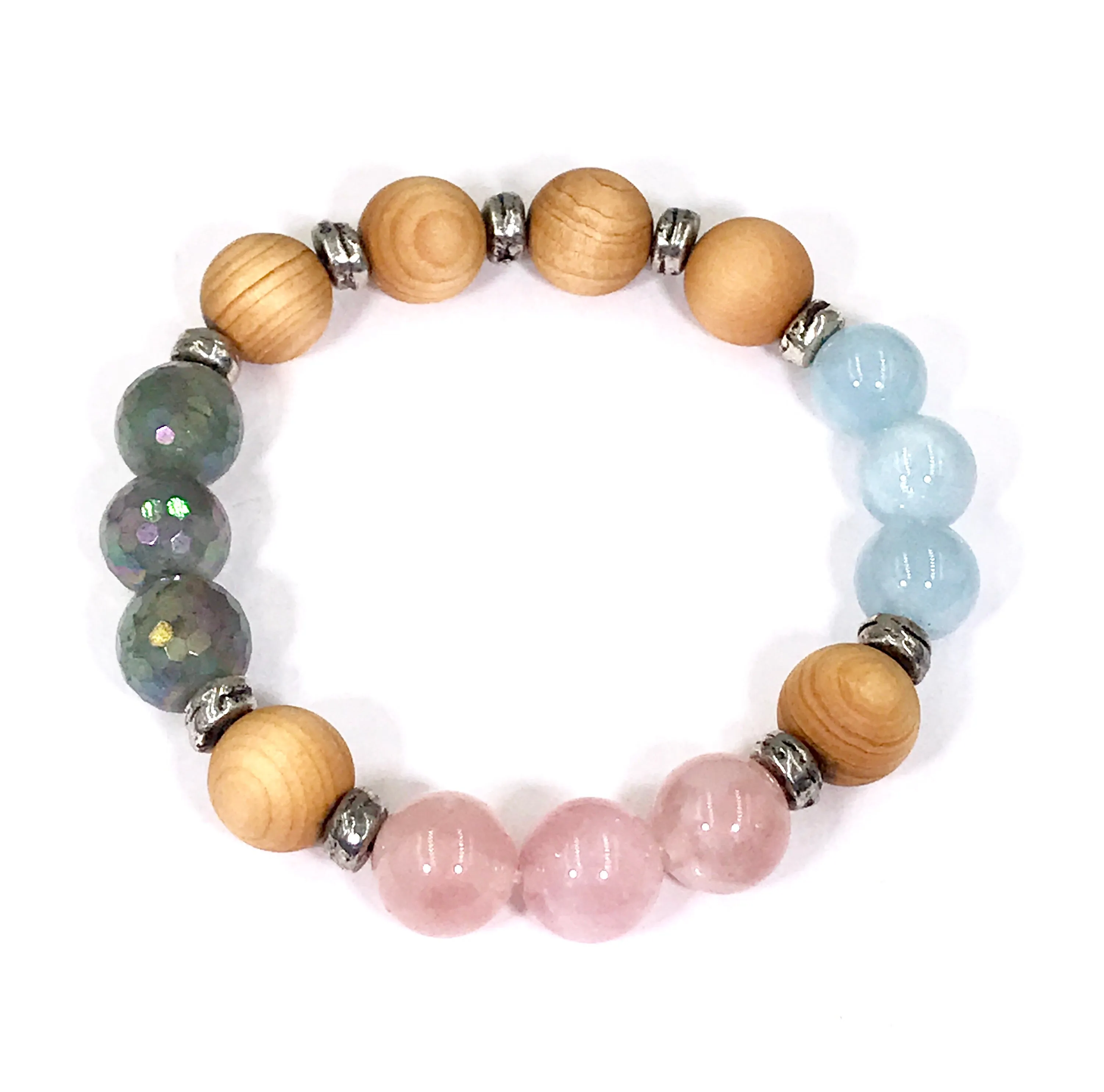 Colorful Pastel Stretch Stacking Bracelet Set of 3 Rose Quartz Moonstone Sandalwood