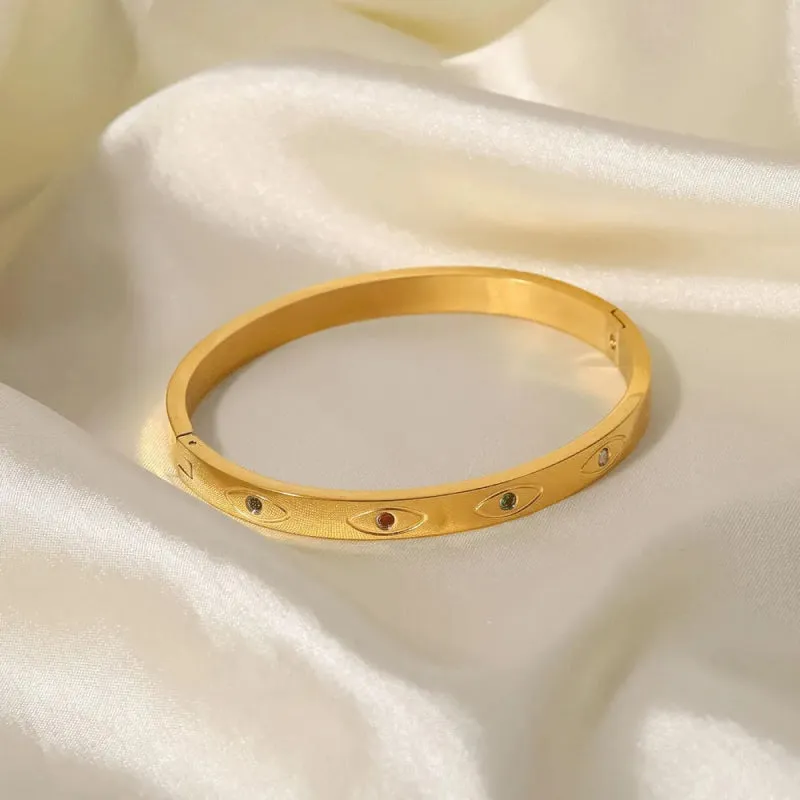 Colorful Round Zircon Eye Bracelet in 18K Gold Stainless Steel