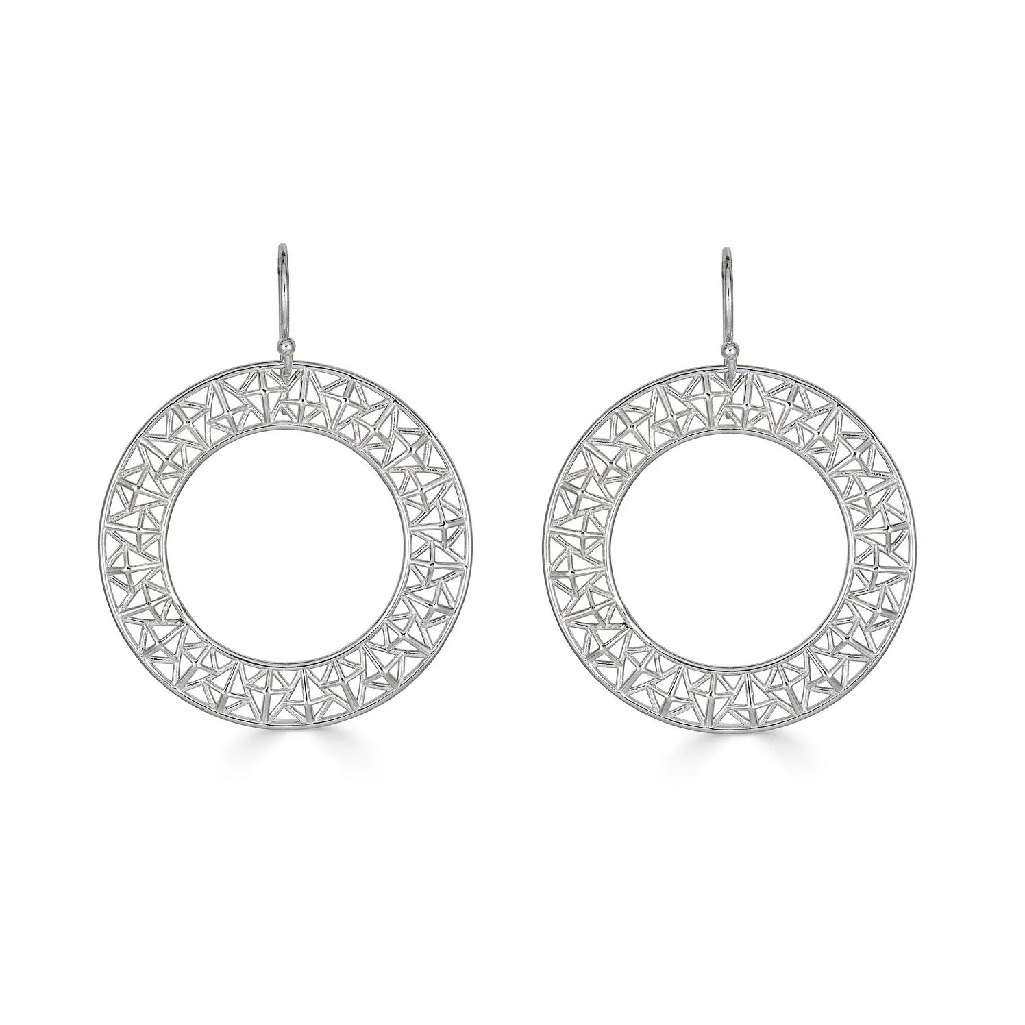 Contemporary Geometric Circle Drop Earrings, Sterling Silver