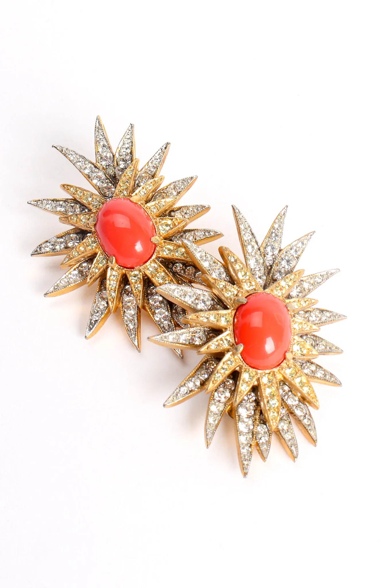 Coral Rhinestone Burst Earrings