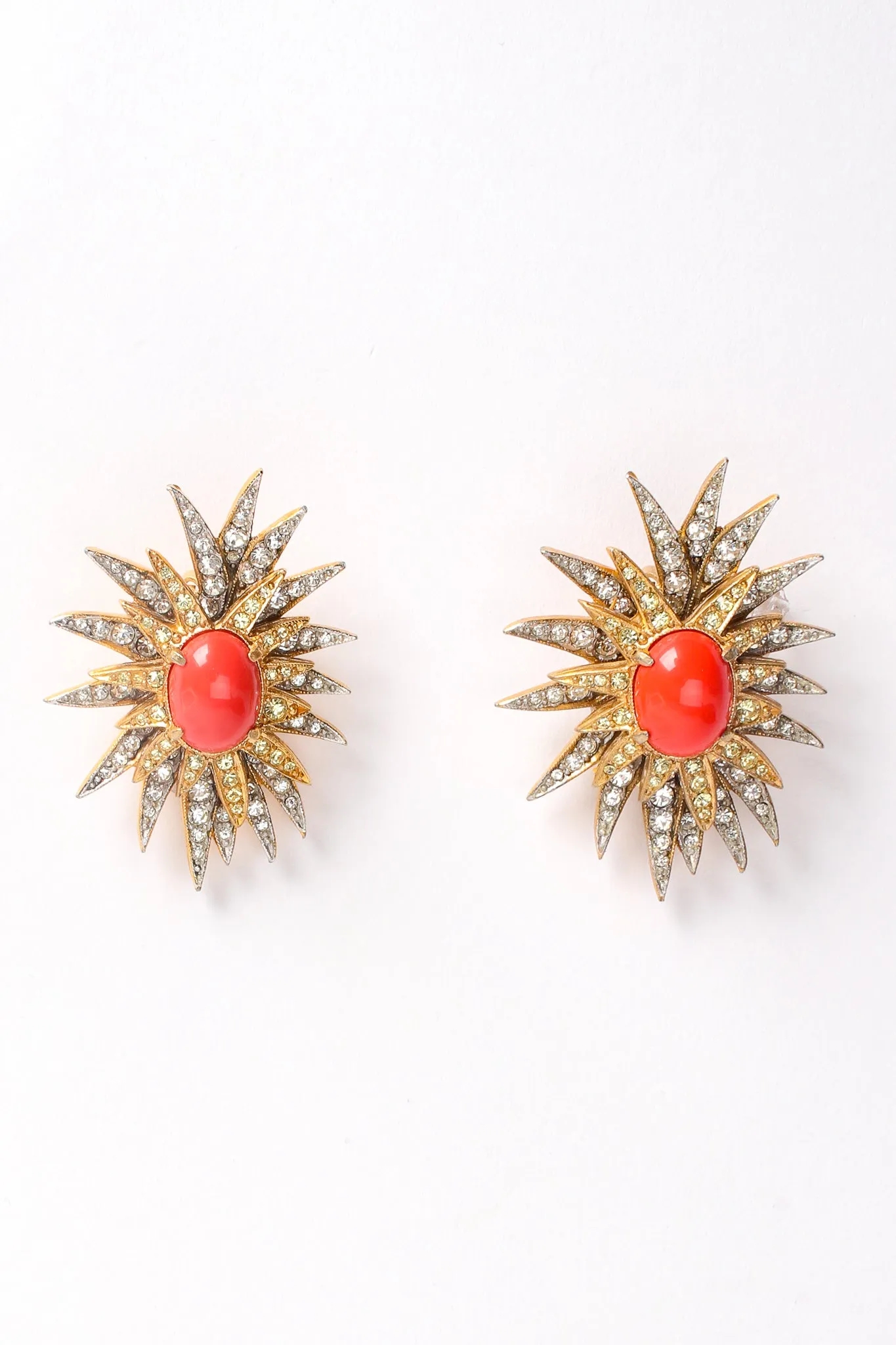 Coral Rhinestone Burst Earrings