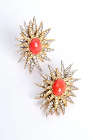 Coral Rhinestone Burst Earrings