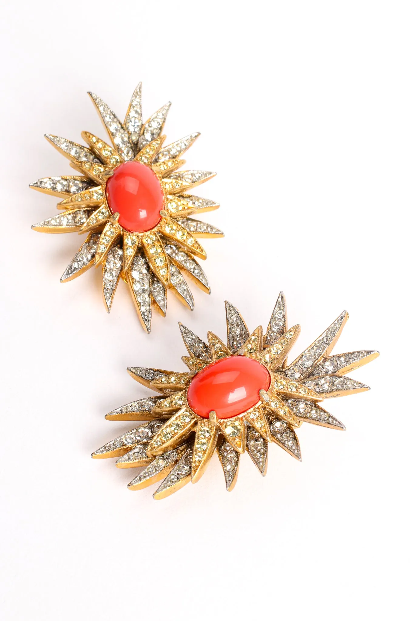 Coral Rhinestone Burst Earrings