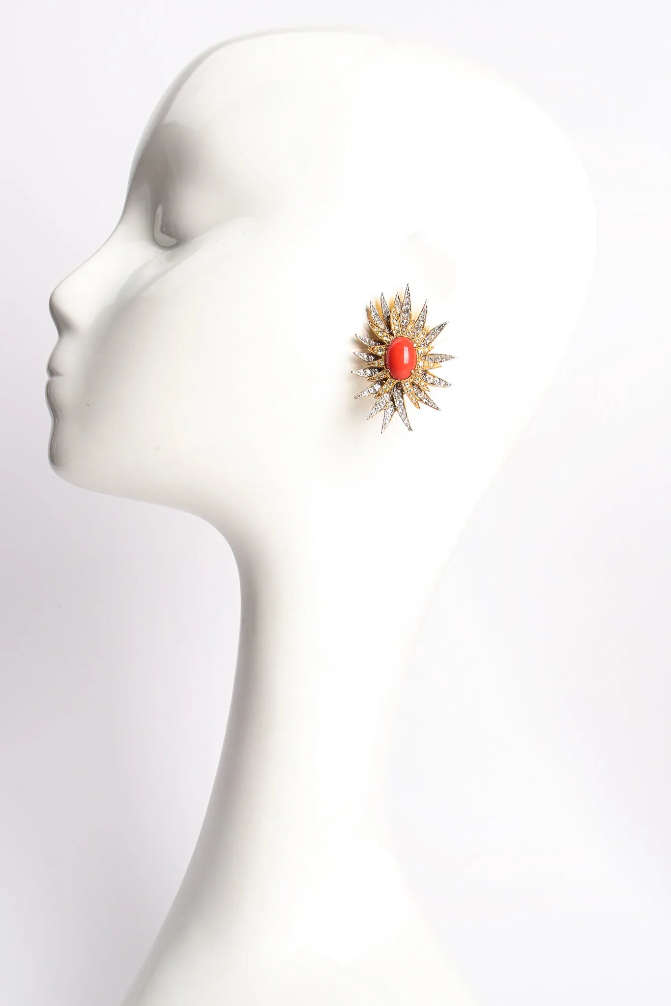 Coral Rhinestone Burst Earrings