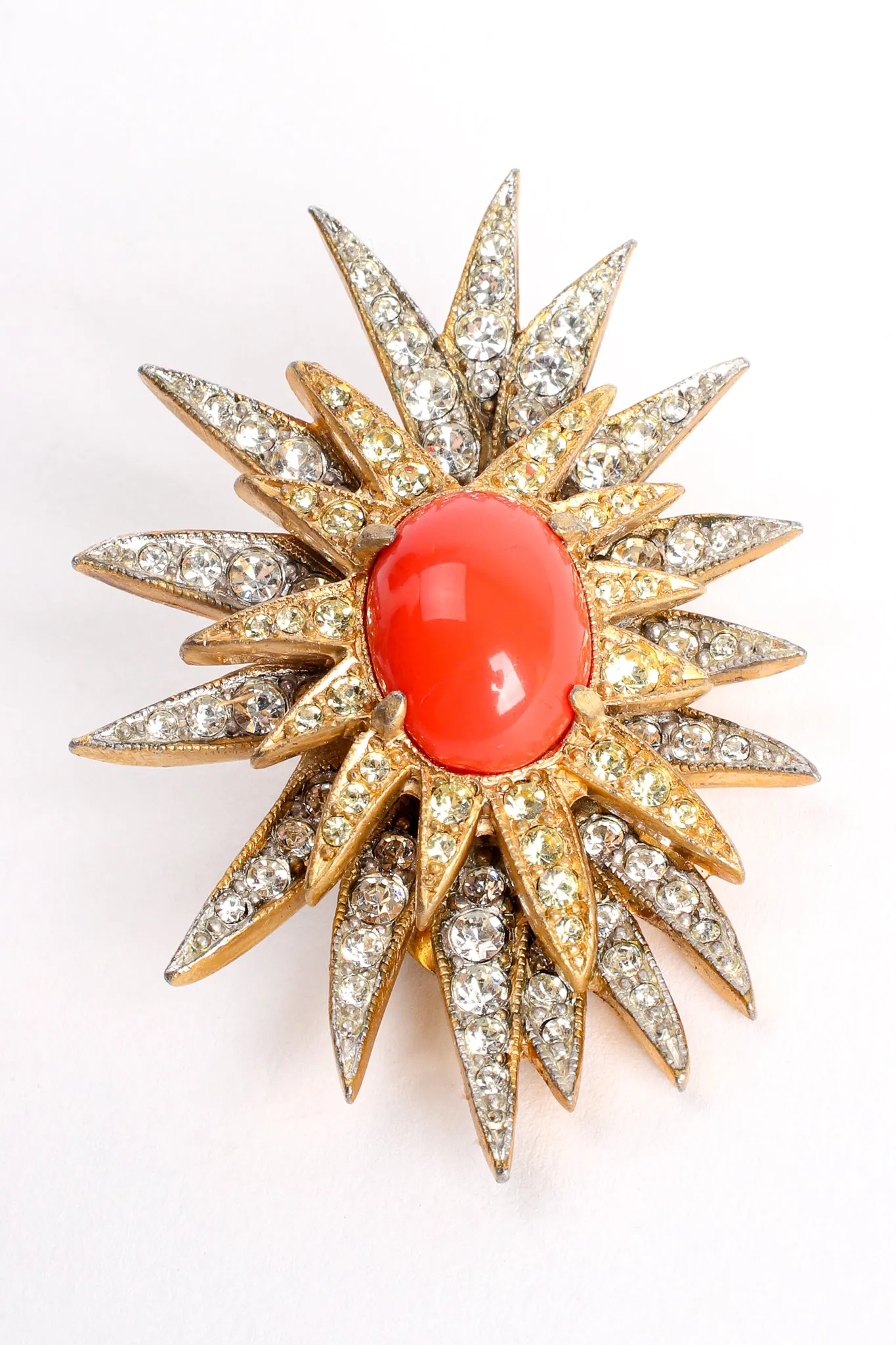 Coral Rhinestone Burst Earrings