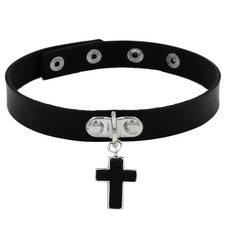 Cosplay Punk Collar Choker Sexy Harajuku PU Leather Black Chokers Necklace Chain Pendant Women Rock Gothic Neck Jewelry