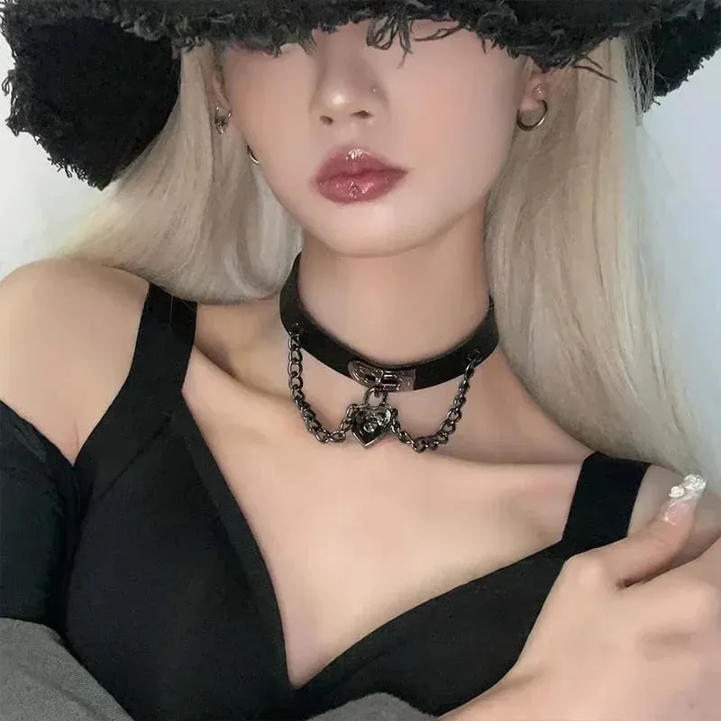 Cosplay Punk Collar Choker Sexy Harajuku PU Leather Black Chokers Necklace Chain Pendant Women Rock Gothic Neck Jewelry