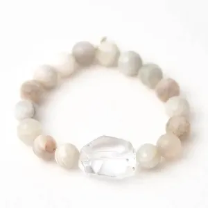 Cream Moonstone   Clear Quartz Bracelet