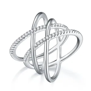 Criss Cross X-Shaped Half Eternity Stacking Ring